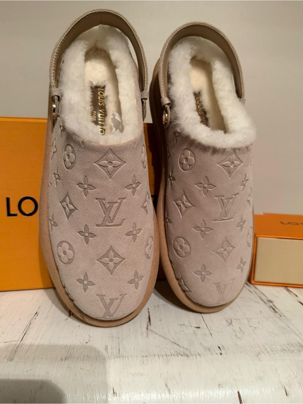 Women's Shearling-Lined Slip-On Clogs in Beige